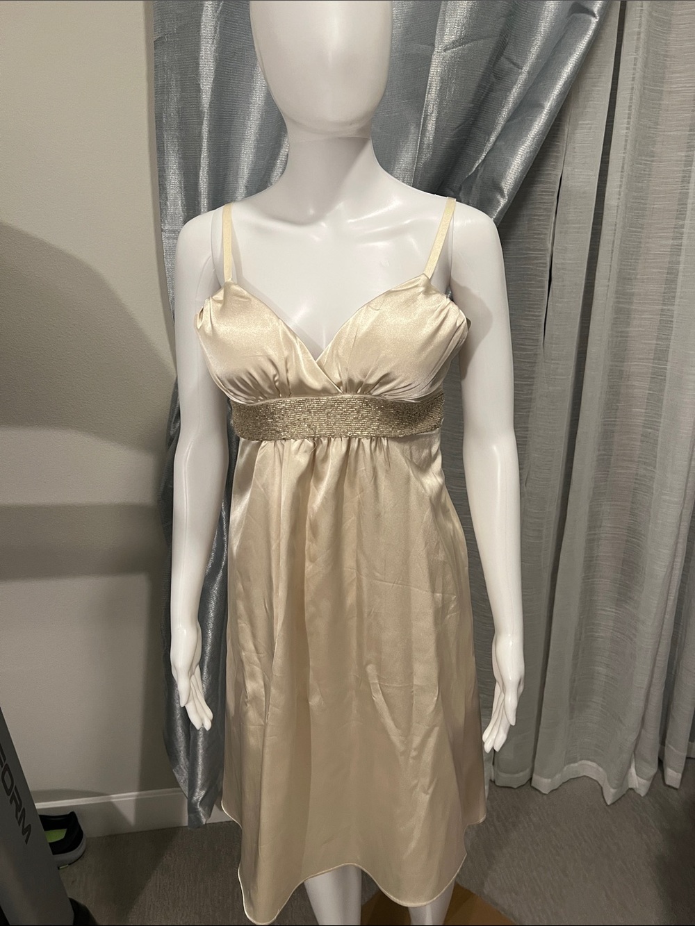 Forever 21 Champagne Satin Spaghetti-Strap Mini Dress